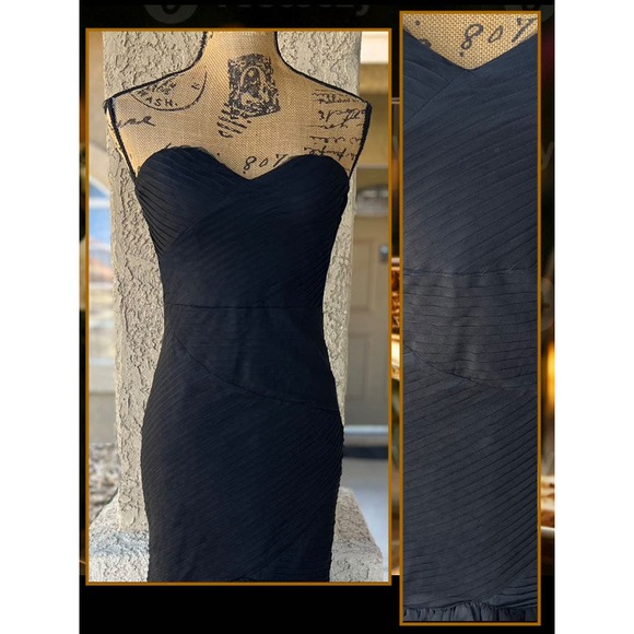 Lulus Strapless Black Tulle Pleated Trumpet Stunning Icon Maxi Dress Size M - Picture 2 of 12